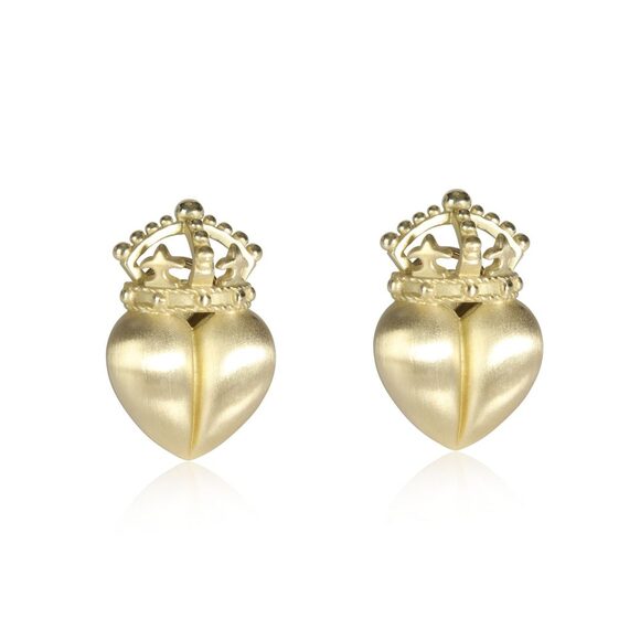 Kieselstein Cord Crown on Heart Earrings in 18K Yellow Gold - Picture 1 of 3
